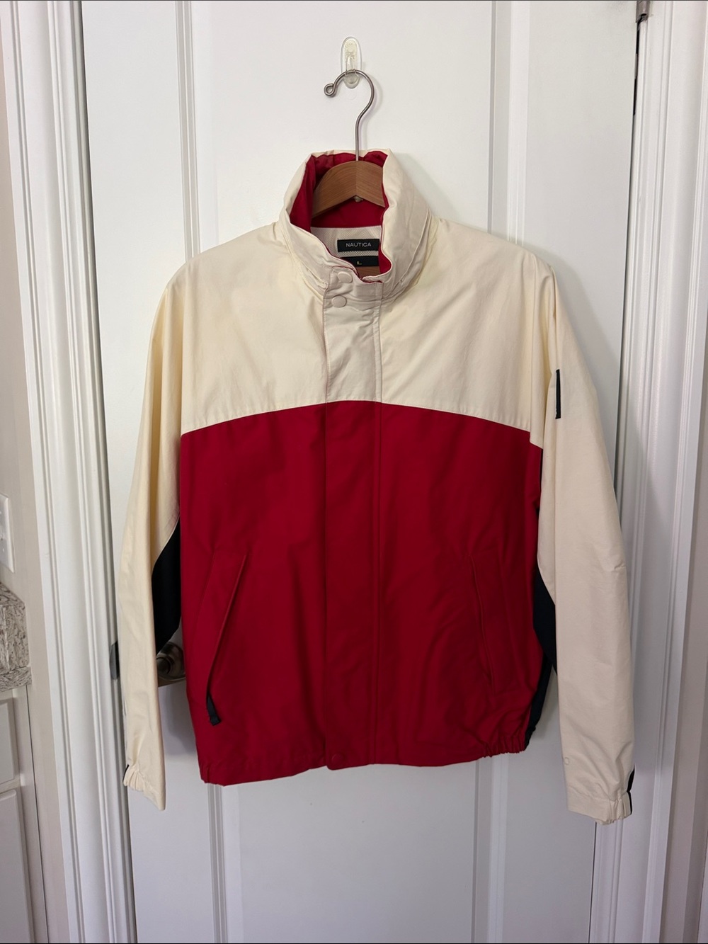 NWOT Vintage Nautica Red, Blue and Cream Colorblock Windbreaker Jacket